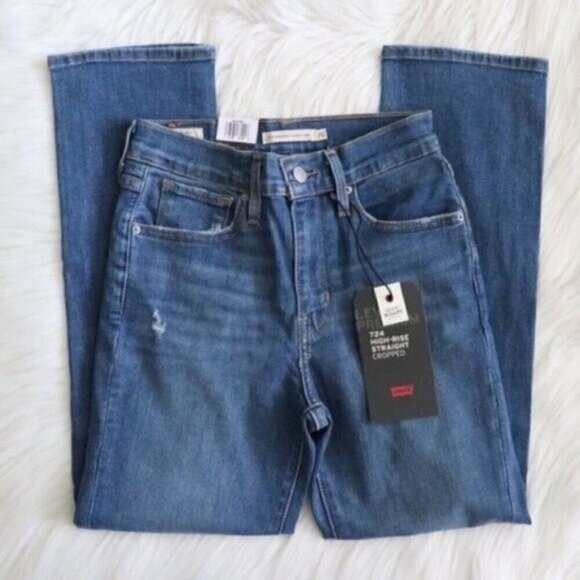 NWT Levis 724 High Rise Straight Leg Jeans Size 25 Medium Blue Wash Cropped - Picture 6 of 11